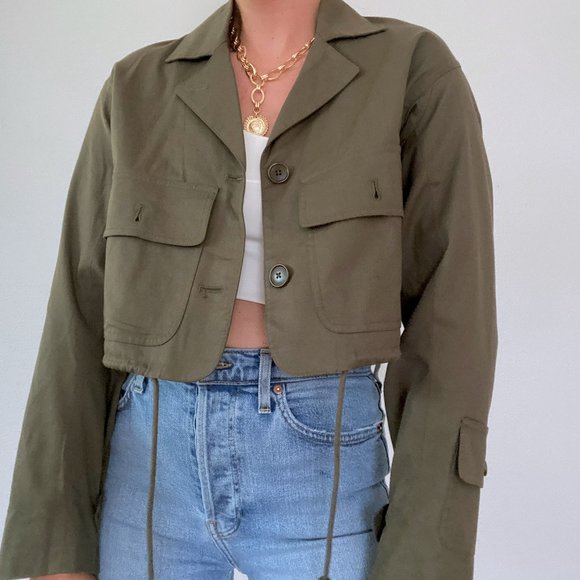Ralph Lauren Army Green Cropped Utility Jacket - Picture 3 of 11